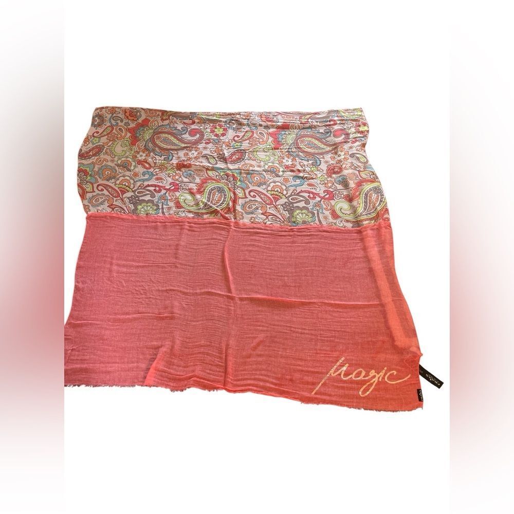 FRAAS The Scarf Company Colorful Paisley Scarf with Coral Accent